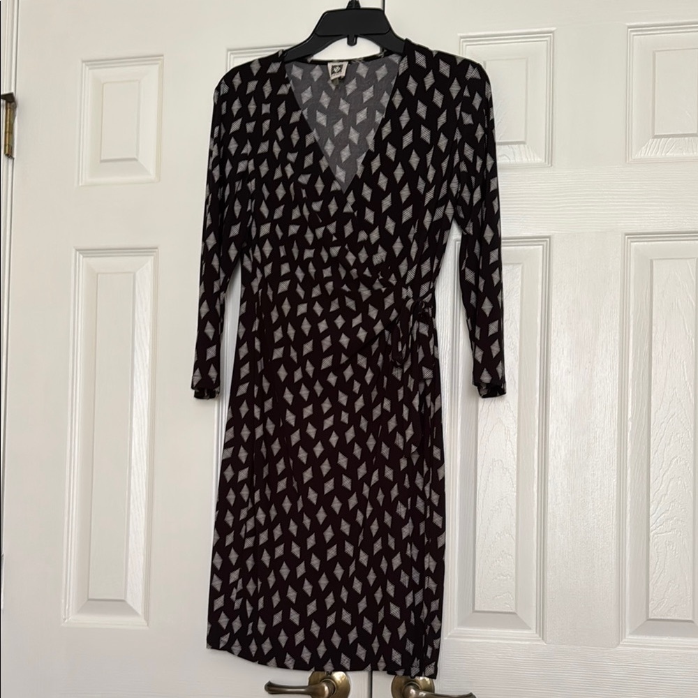 Anne Klein Black and White Wrap Sheath Dress